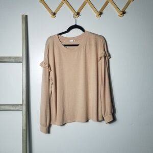 GAP WOMEN'S RUFFLED SLEEVE TANNY PINK LONG SLEEVE BLOUSE SIZE XL